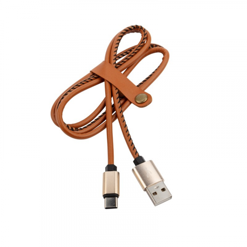 Кабель USB-A – Type-C, 2,1A, 1м, эко-кожа, коричневый REXANT, цена за 1 шт