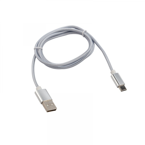 Кабель USB-A – Type-C, 2,1A, 1м, в серебрянной нейлоновой оплетке REXANT, цена за 1 шт