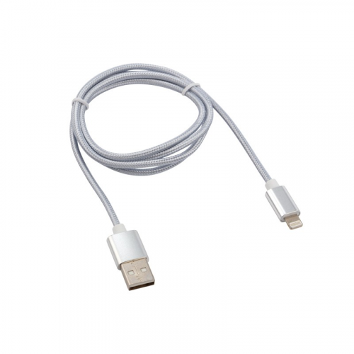 Кабель USB-A – Lightning для Apple, 2,4А, 1м, в серебристой нейлоновой оплетке REXANT, цена за 1 шт