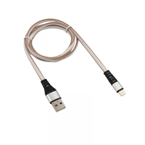 Кабель USB-A – Lightning для Apple, 2,4A, 1м, в белой нейлоновой оплетке, плоский REXANT, цена за 1 шт