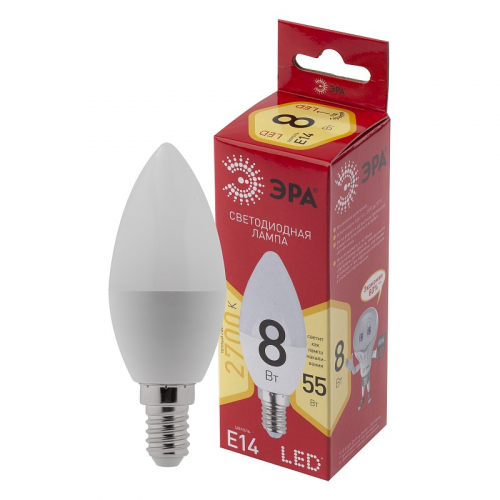 LED B35-8W-827-E14 R Лампочка светодиодная ЭРА RED LINE LED B35-8W-827-E14 R Е14 / E14 8 Вт свеча теплый белый свет, цена за 1 шт