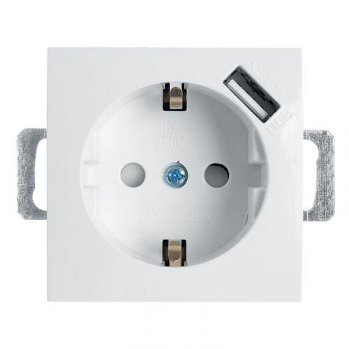 Розетка 1-местная с/з (механизм) и с USB, серия Эрна, PST16-9111-01, белый, цена за 1 шт