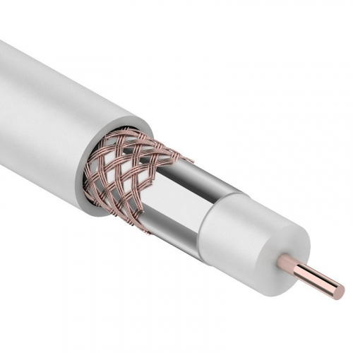 Кабель коаксиальный RG-6U, 75Ом, Cu/Al/Cu, 64%, 100м, INDOOR, белый REXANT, цена за 1 бухта