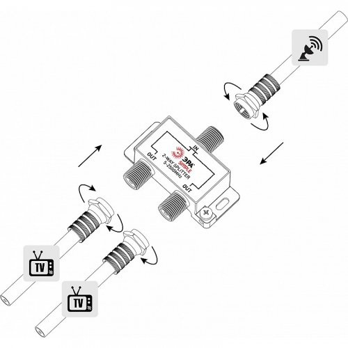 DS-F-SAT-01 Делитель ТВ ЭРА SIMPLE 2 ответвления под F разъём 5-2500 МГц упаковка 1 шт., цена за 1 шт