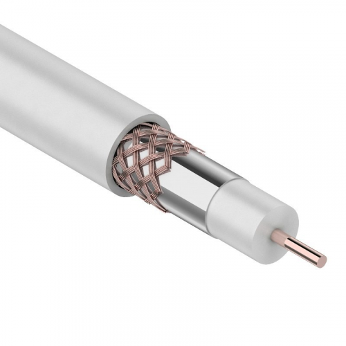 Кабель коаксиальный RG-6U, 75Ом, Cu/Al/Cu, 75%, 100м, INDOOR, белый REXANT, цена за 1 бухта