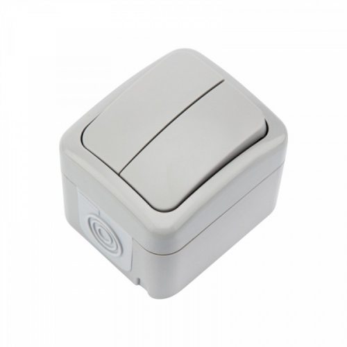 Выключатель двухклавишный Mini OG OG IP54, о/у, серый KRANZ, цена за 1 шт