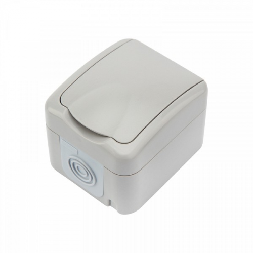 Розетка одноместная Mini OG IP54, с заземлением, о/у, серая KRANZ, цена за 1 шт