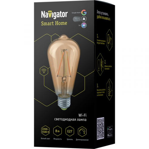 Лампа Navigator 80 555 NLL-F-ST64-8-230-WWW-E27-GD-WIFI, цена за 1 шт