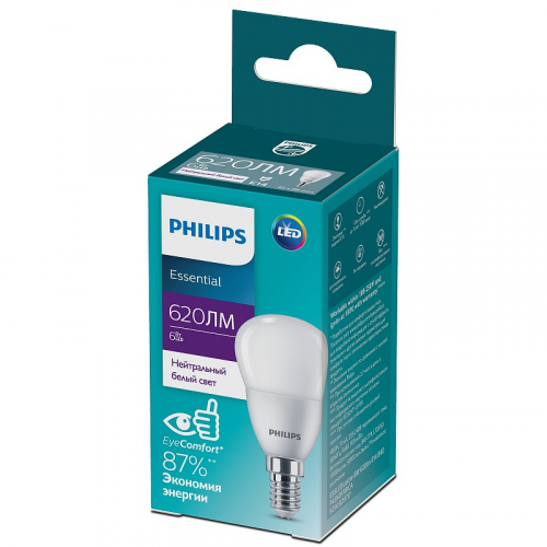 929002971707 Лампочка светодиодная Philips ESS LEDLustre P45 6Вт 4000K Е14 / E14 шар матовый нейтральный белый свет, цена за 1 шт