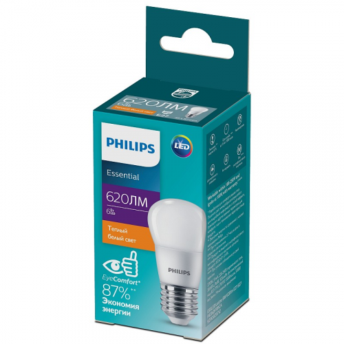929002971207 Лампочка светодиодная Philips ESS LEDLustre P45 6Вт 2700K Е27 / E27 шар матовый теплый белый свет, цена за 1 шт