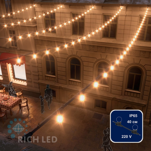 Белт-лайт Rich LED, 2-х проводной, черный, между лампами 40 см, патрон-резина (125 шт), 220 В, цена за 1 шт