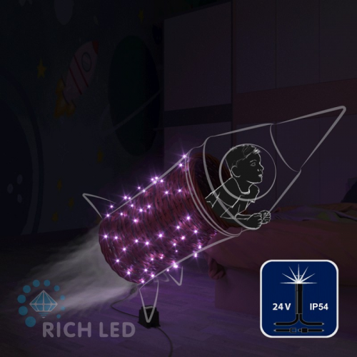 Светодиодная гирлянда Rich LED 10 м, 100 LED, 24 В, соединяемая, фиолетовая, мерцающая, черный провод,, цена за 1 шт