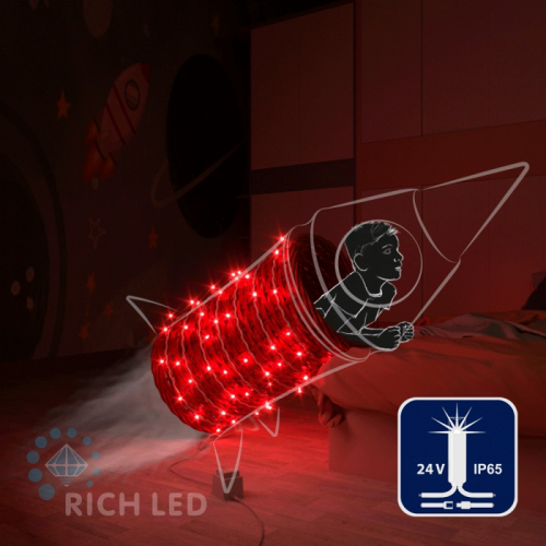 Светодиодная гирлянда Rich LED 10 м, 100 LED, 24В, соединяемая, влагозащитный колпачок, красная, мерцающая, белый провод,, цена за 1 шт