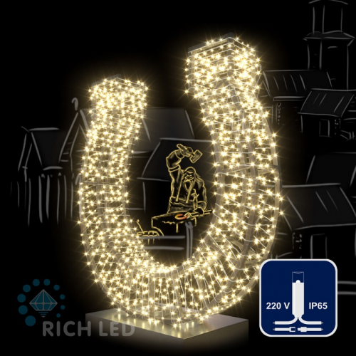 Светодиодная гирлянда Rich LED 10 м, 100 LED, 220 В, соединяемая, влагозащитный колпачок, теплая белая, белый провод,, цена за 1 шт