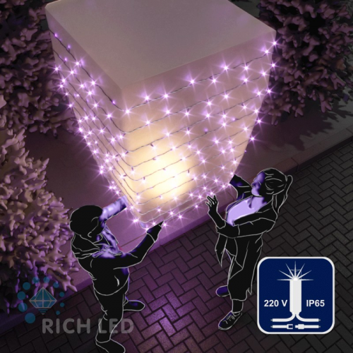 Светодиодная гирлянда Rich LED 10 м, 100 LED, 220 В, соединяемая, влагозащитный колпачок, фиолетовая, мерцающая, белый провод,, цена за 1 шт