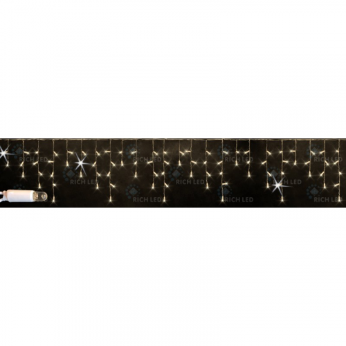 Светодиодная бахрома Rich LED, 3*0.5 м, влагозащитный колпачок, мерцающая, теплая белая, белый провод,, цена за 1 шт