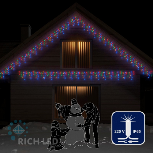 Светодиодная бахрома Rich LED, 3*0.5 м, мульти, мерцающая, белый резиновый провод,, цена за 1 шт