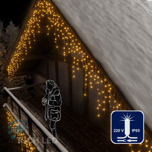 Светодиодная бахрома Rich LED, 3*0.9 м, влагозащитный колпачок, мерцающая, желтая, белый провод,, цена за 1 шт