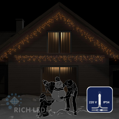 Светодиодная бахрома Rich LED, 3*0.5 м, желтая, прозрачный провод,, цена за 1 шт
