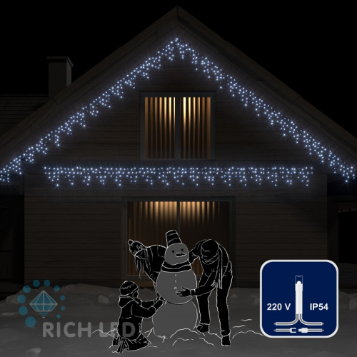 Светодиодная бахрома Rich LED, 3*0.5 м, белая, прозрачный провод,, цена за 1 шт