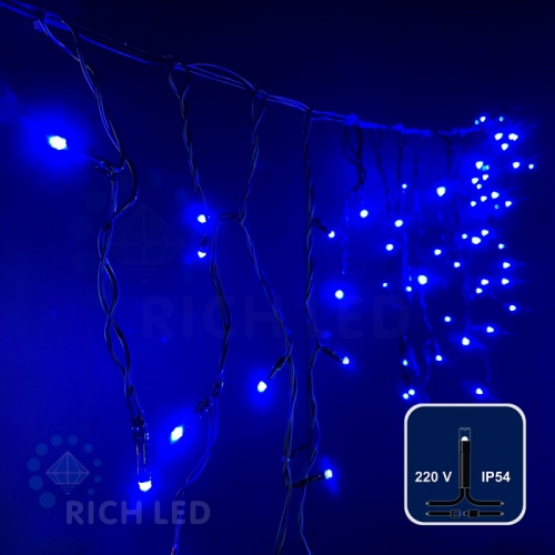 Светодиодная бахрома Rich LED, 3*0.5 м, синяя, черный провод,, цена за 1 шт