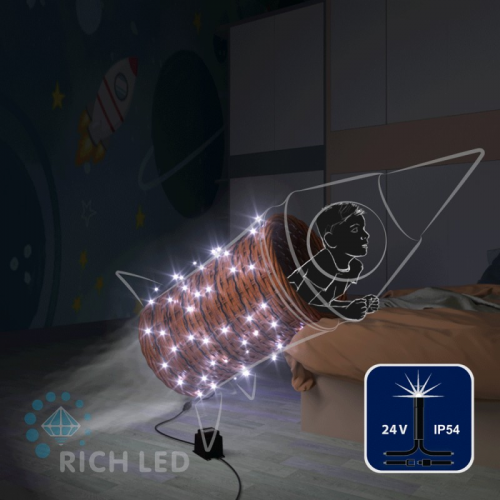 Светодиодная гирлянда Rich LED 10 м, 100 LED, 24 В, соединяемая, белая, мерцающая, черный провод,, цена за 1 шт