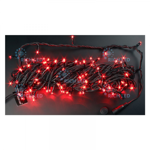 Светодиодная гирлянда Rich LED 20 м 2-канальная, 200 LED, 220 В, красная, черный провод, соединяемая,, цена за 1 шт