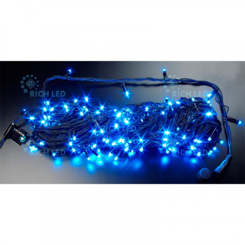 Светодиодная гирлянда Rich LED 20 м 2-канальная, 200 LED, 220 В, синяя, черный провод, соединяемая,, цена за 1 шт