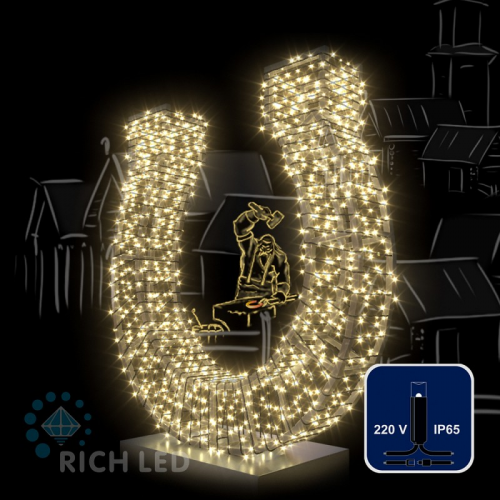 Светодиодная гирлянда Rich LED 10 м, 100 LED, 220 В, соединяемая, влагозащитный колпачок, теплая белая, черный провод,, цена за 1 шт