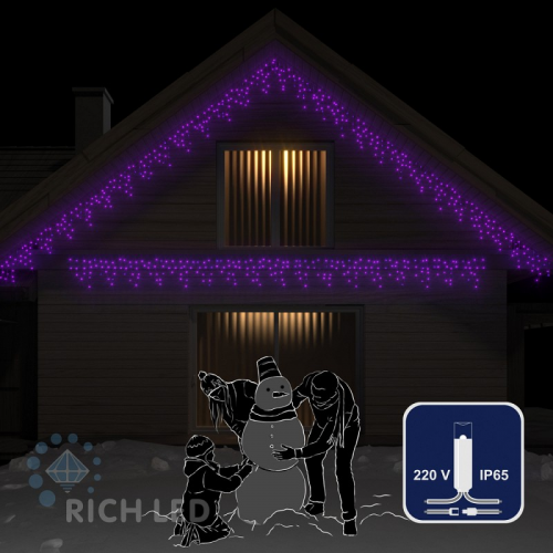 Светодиодная бахрома Rich LED, 3*0.5 м, влагозащитный колпачок, фиолетовая, прозрачный провод,, цена за 1 шт