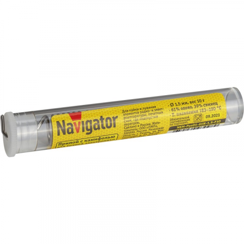 Припой Navigator 93 098 NEM-Pos01-61K-1.5-F10 (ПОС-61, колба, 1.5 мм, 10 гр), цена за 1 шт