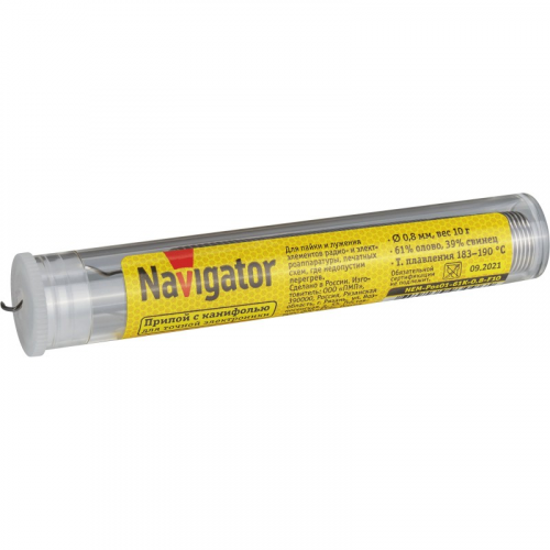 Припой Navigator 93 096 NEM-Pos01-61K-0.8-F10 (ПОС-61, колба, 0.8 мм, 10 гр), цена за 1 шт