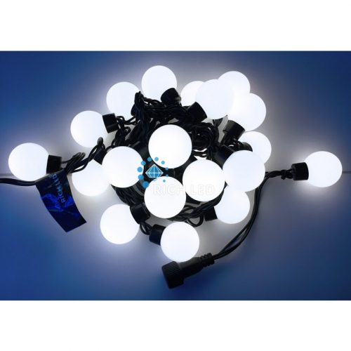 Светодиодная гирлянда большие шарики Rich LED 5 м, 20 шариков, 220 В, соединяемая, белая, черный провод,, цена за 1 шт