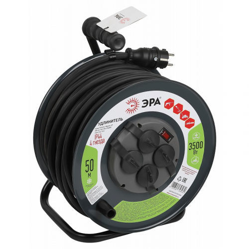 RMx-4es-3x2.5-50m-IP44(KG) Удлинитель силовой ЭРА RMx-4es-3x2.5-50m-IP44(KG) на металлической катушке с заземлением с выключателем 4 розетки 50м КГ, цена за 1 шт