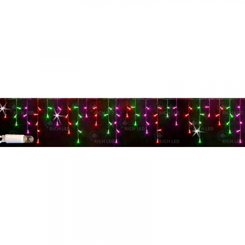 Светодиодная бахрома Rich LED, 3*0.5 м, влагозащитный колпачок, мерцающая, мульти (крас., зелен., розов.), белый провод,, цена за 1 шт