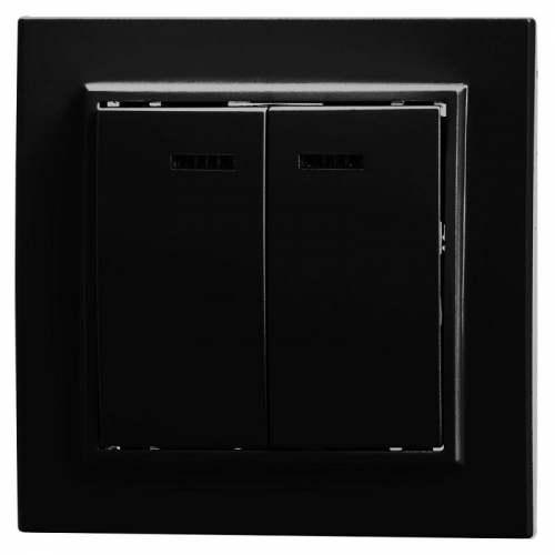 Выключатель 2-клавишный c индикатором, 250V, 10А, серия Эрна, PSW10-9002-03, черный, цена за 1 шт