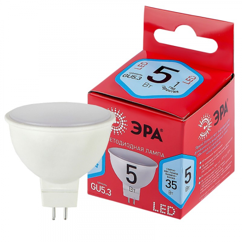 LED MR16-5W-840-GU5.3 R Лампочка светодиодная ЭРА RED LINE LED MR16-5W-840-GU5.3 R GU5.3 5 Вт софит нейтральный белый свет, цена за 1 шт