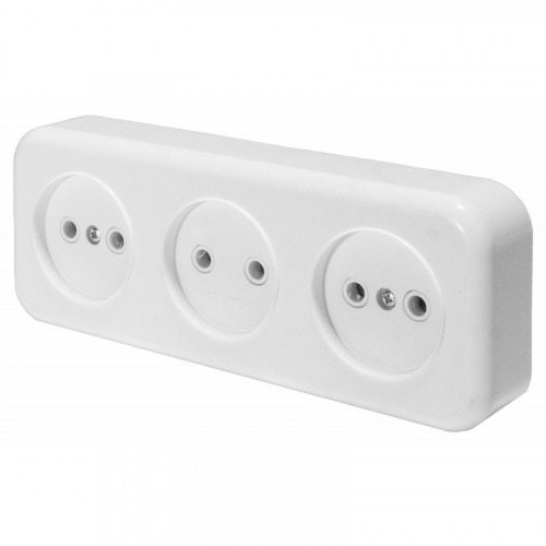 Розетка 3-местная без заземляющего контакта, 250В, 16А, IP20, PST16-50-20 (RA 16-344-Б), белый, цена за 1 шт