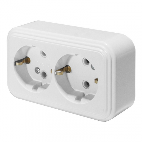 Розетка 2-местная с заземляющим контактом, 250В, 16А, IP20, PST16-31-20 (RA 16-238-Б), белый, цена за 1 шт