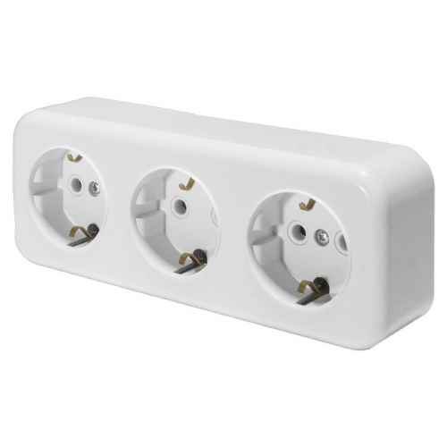 Розетка 3-местная с заземляющим контактом, 250В, 16А, IP20, PST16-51-20 (RA 16-343-Б), белый, цена за 1 шт