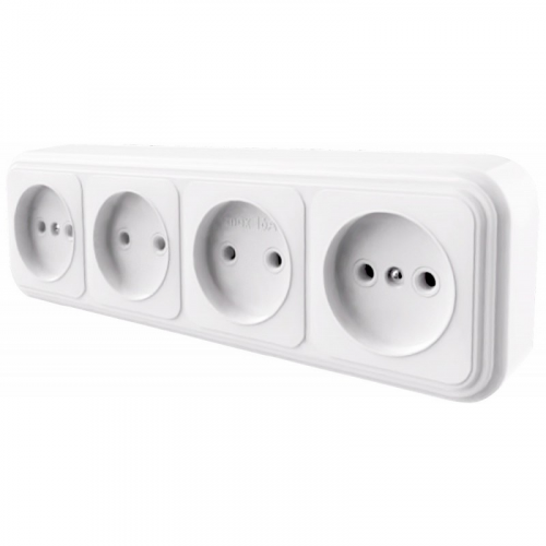 Розетка 4-местная без заземляющего контакта, 250В, 16А, IP20, PST16-60-20 (RA 16-464-Б), белый, цена за 1 шт