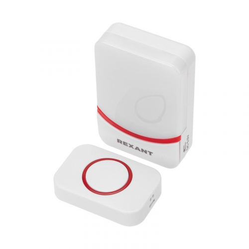 Беспроводной дверной звонок c цифровым кодированием переливающийся 38 мелодий 150м IP44 (белый/красный) REXANT, цена за 1 шт
