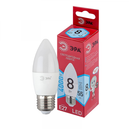 LED B35-8W-840-E27 R Лампочка светодиодная ЭРА RED LINE LED B35-8W-840-E27 R E27 / Е27 8 Вт свеча нейтральный белый свет, цена за 1 шт