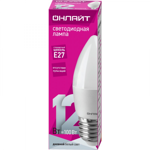 Светодиодная лампа свеча ОНЛАЙТ 90 059 OLL-C37-12-230-6.5K-E27-FR, цена за 1 шт