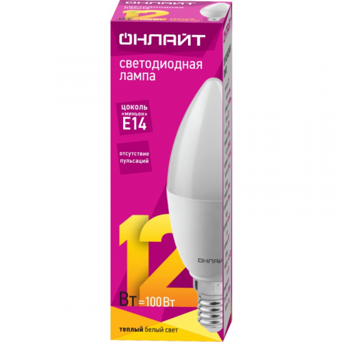 Светодиодная лампа свеча ОНЛАЙТ 90 054 OLL-C37-12-230-2.7K-E14-FR, цена за 1 шт