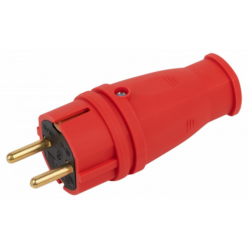 VX10-R-IP44 Вилка ЭРА VX10-R-IP44 каучуковая c заземлением 16А IP44 прямая красная, цена за 1 шт