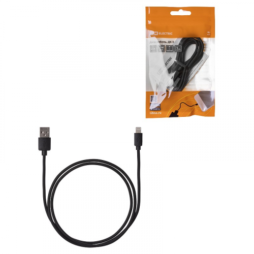 Дата-кабель, ДК 3, USB - Lightning, 1 м, черный, TDM, цена за 1 шт