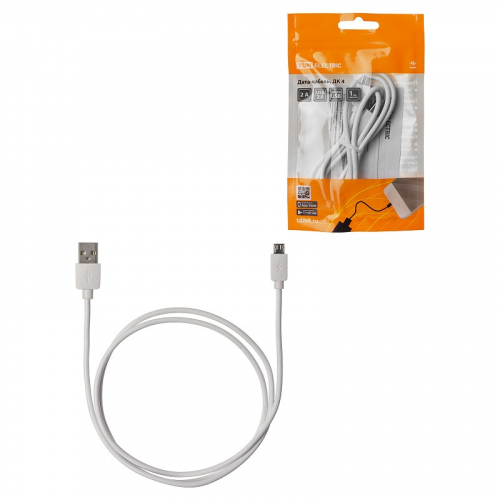 Дата-кабель, ДК 4, USB - micro USB, 1 м, белый, TDM, цена за 1 шт