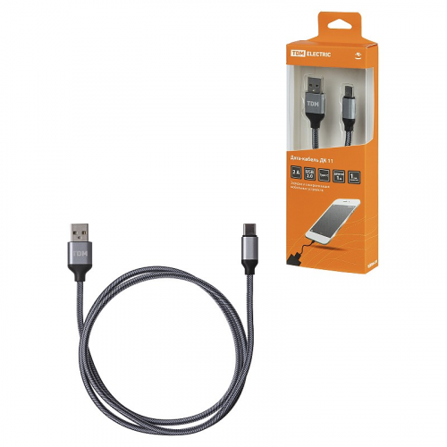 Дата-кабель, ДК 11, USB - USB Type-C, 1 м, тканевая оплетка, серый, TDM, цена за 1 шт