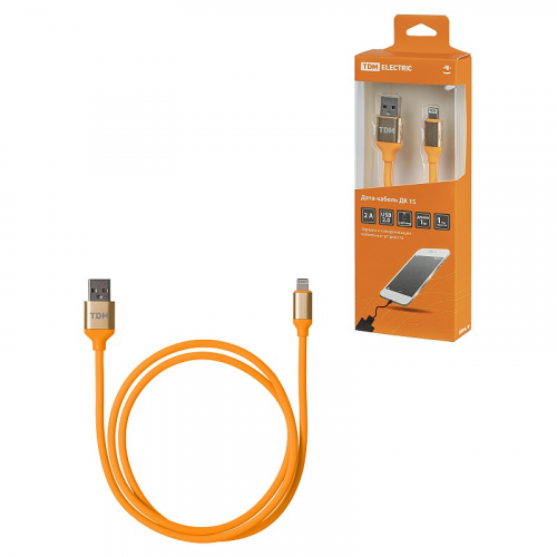 Дата-кабель, ДК 15, USB - Lightning, 1 м, силиконовая оплетка, оранжевый, TDM, цена за 1 шт